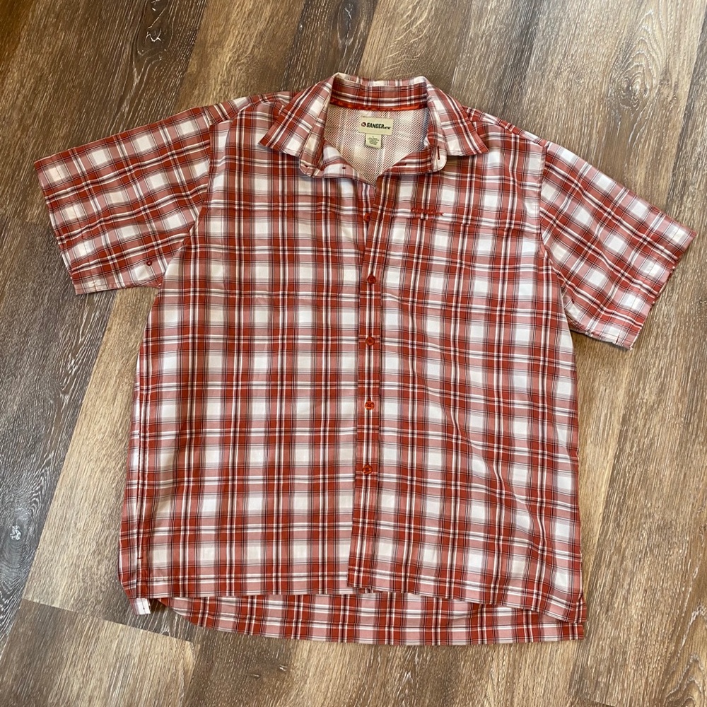 Gander Mtn L‎ vented lightweight plaid shirt.